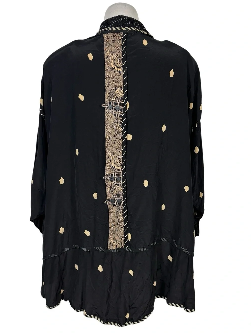 Lorraine Black Silk Polka Dot Art to Wear Boho Artsy Lagenlook Jacket OS